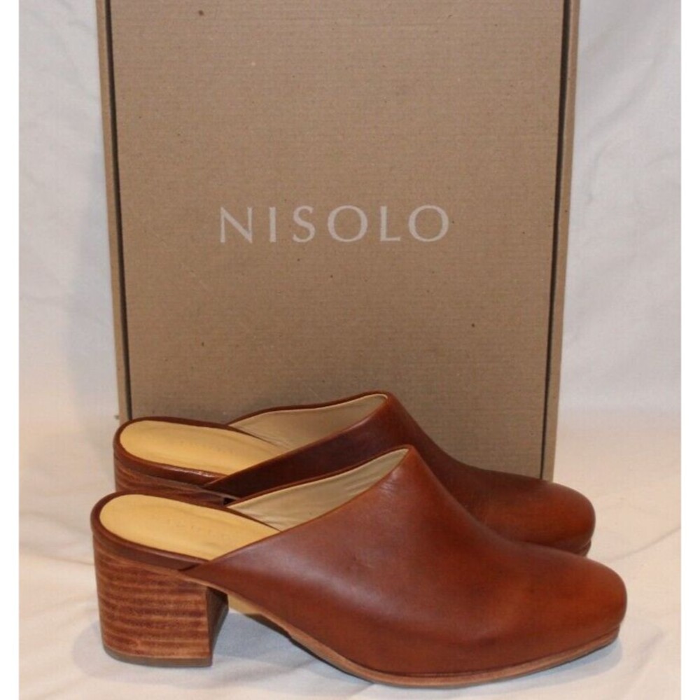 NISOLO WOMEN'S ALL DAY LEATHER HEELED MULE BRANDY NEW! $170‎